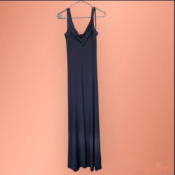 Calvin Klein Dark Gray Long Gown Jeweled Draped Neck line Size 6 - Picture 2 of 7